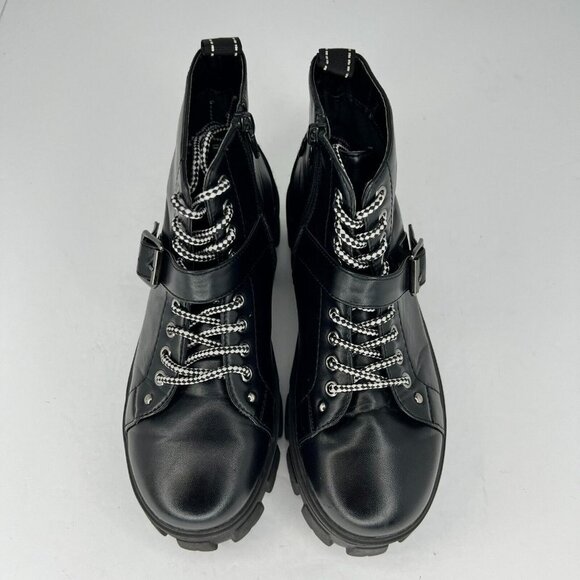 Forever 21 Womens Black Chunky Platform Boots LaceUp RoundToe BlockHeel Size 6 - Picture 4 of 9